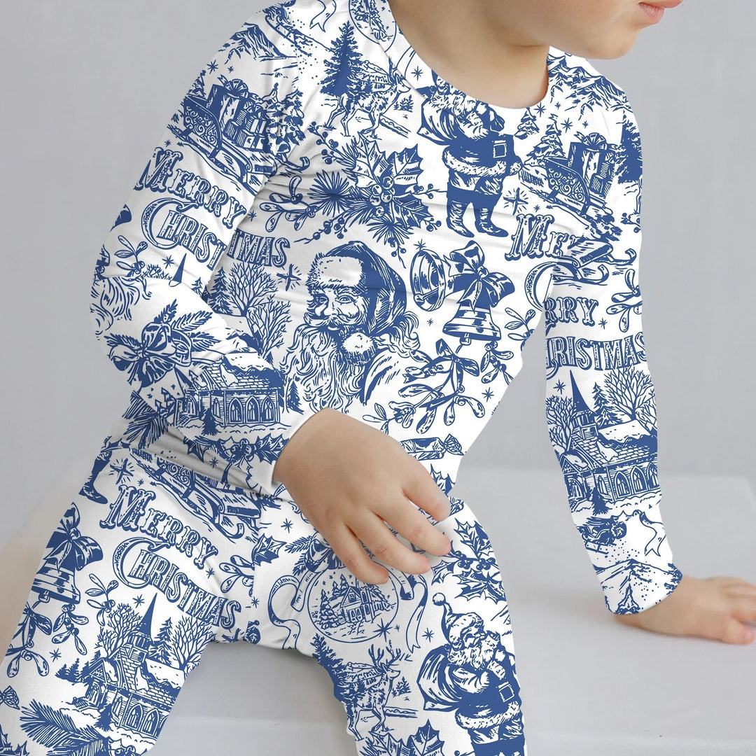 Family Christmas Chinoiserie Custom Color Pajama Two Piece Long Sleeve Pajama Set - Zumbamboo