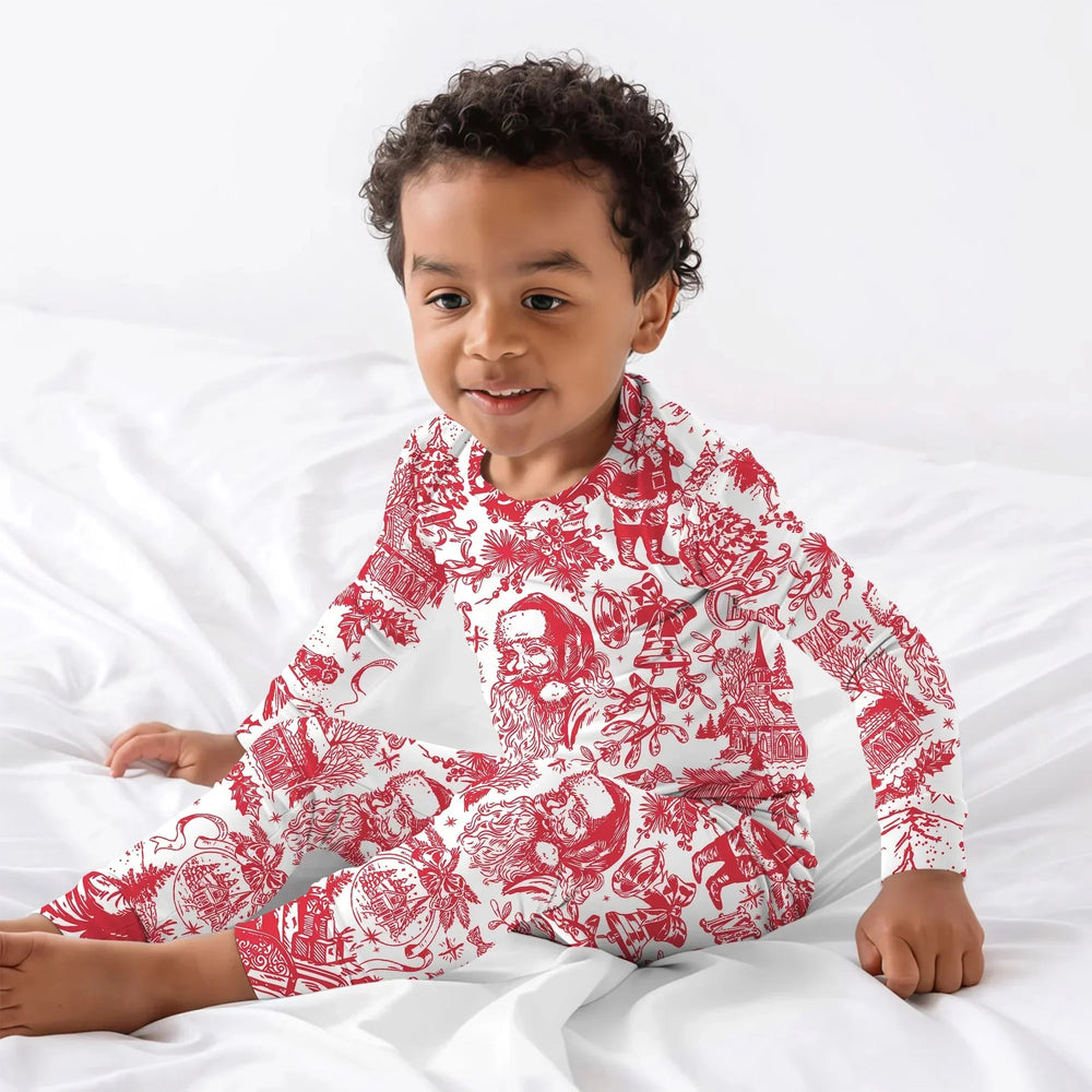 Family Christmas Chinoiserie Custom Color Pajama Two Piece Long Sleeve Pajama Set , Family Christmas Chinoiserie Custom Color Pajama Two Piece Long Sleeve Pajama Set - 12-18M / Blue