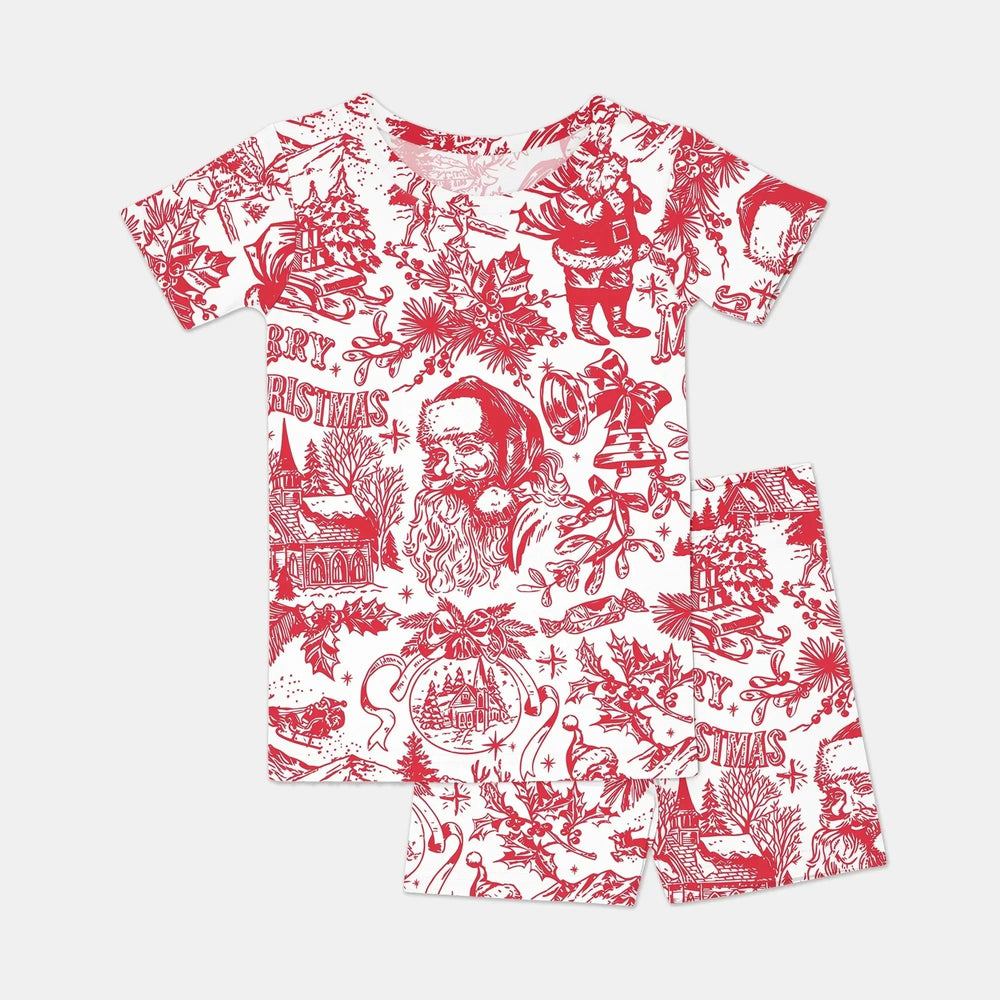 Family Christmas Chinoiserie Pajama Two Piece Short Sleeve Shorts Pajama Set , Family Christmas Chinoiserie Pajama Two Piece Short Sleeve Shorts Pajama Set - 12-18M / Red