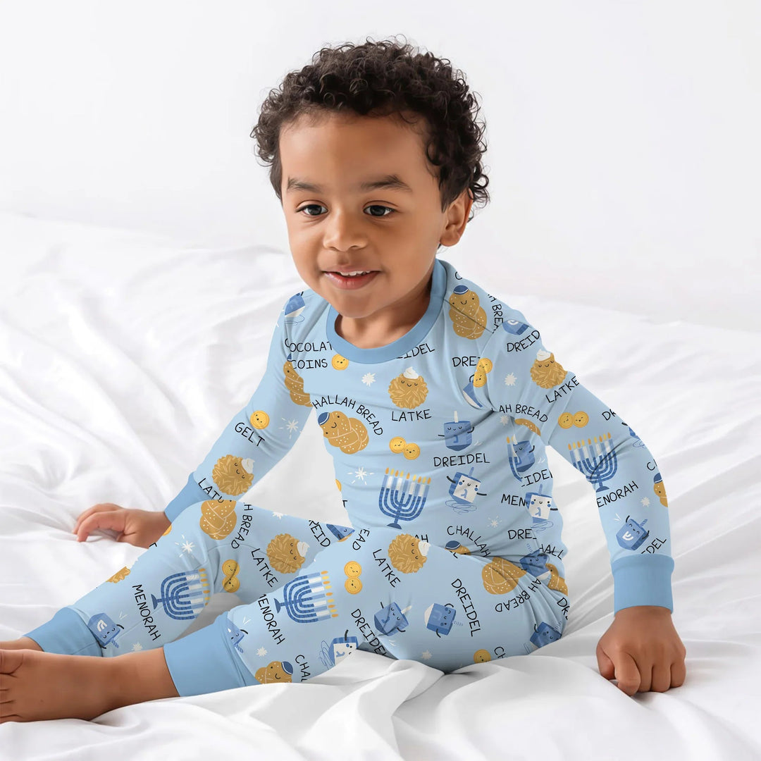 Family Hanukkah Matching Two Piece Long Sleeve Pajama Set - Zumbamboo