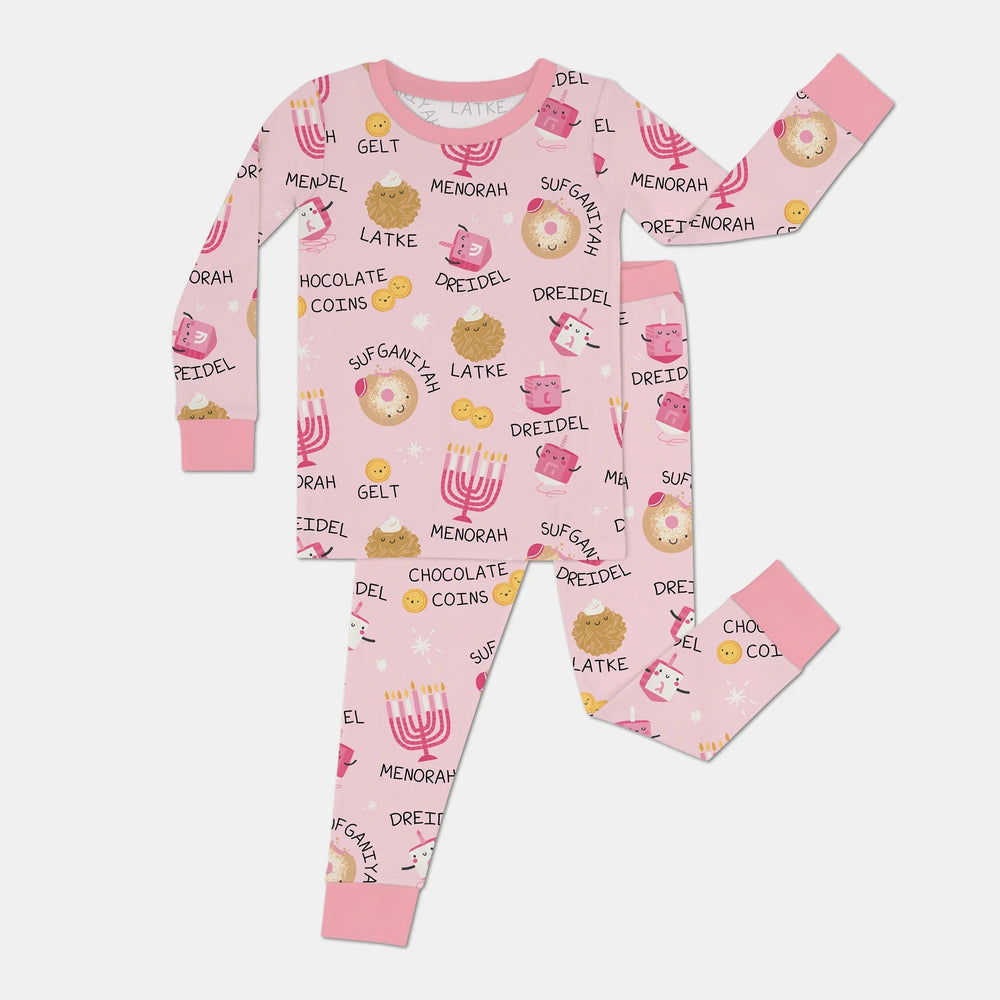 Family Hanukkah Matching Two Piece Long Sleeve Pajama Set , Family Hanukkah Matching Two Piece Long Sleeve Pajama Set - 12-18M / Pink