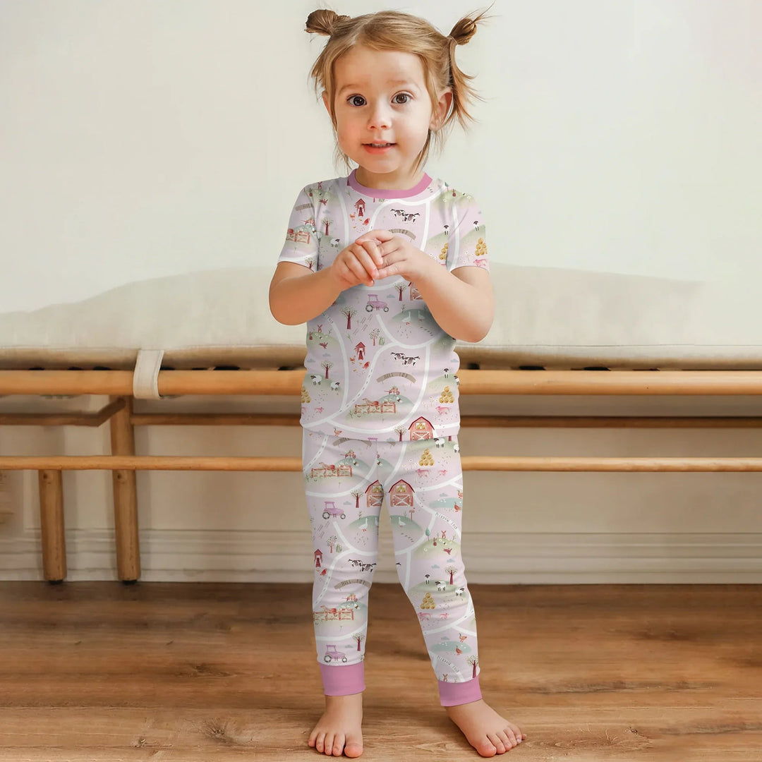 Farm Meadow Route Map Two Piece Short Sleeve Pajama Set - Zumbamboo