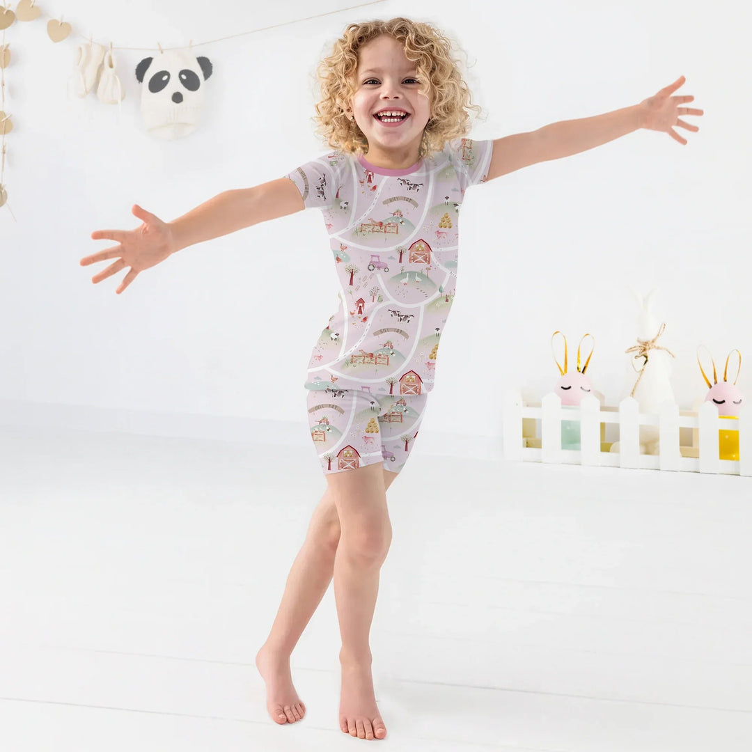 Farm Meadow Route Map Two Piece Short Sleeve Shorts Pajama Set - Zumbamboo