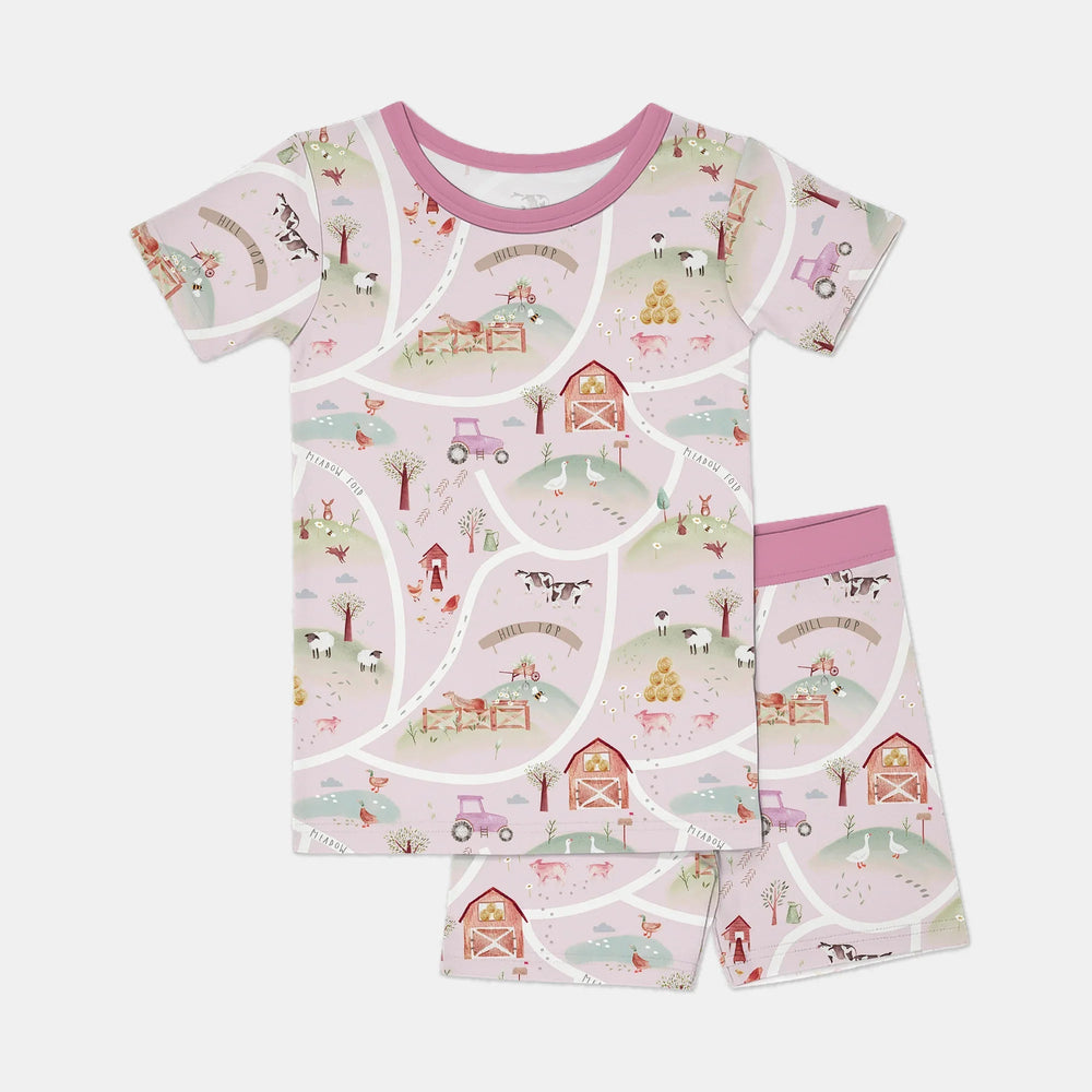 Farm Meadow Route Map Two Piece Short Sleeve Shorts Pajama Set - Zumbamboo