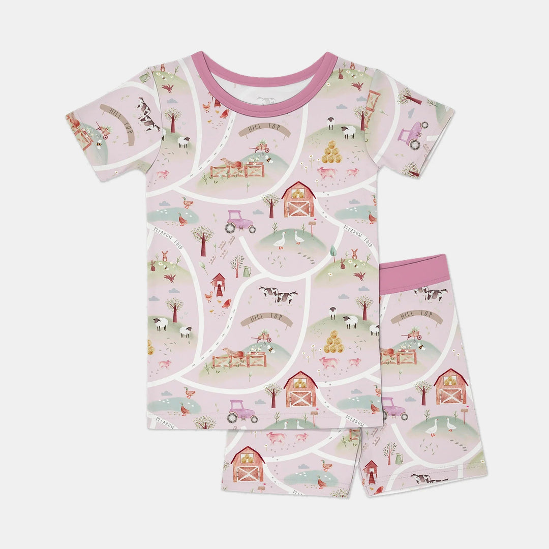 Farm Meadow Route Map Two Piece Short Sleeve Shorts Pajama Set - Zumbamboo