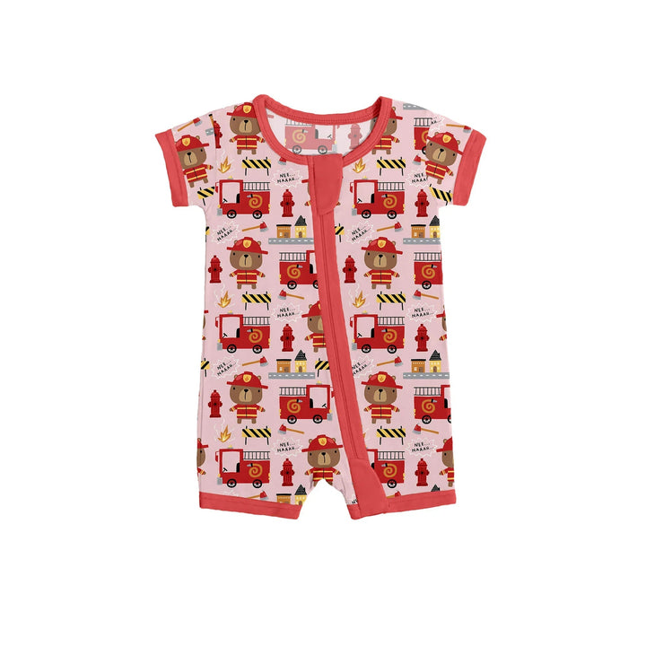 Firefighter Bears Shorty Zippered Romper - Zumbamboo