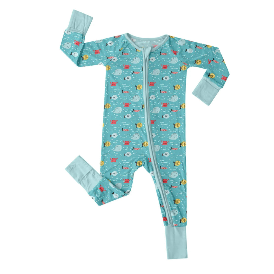 Fishes and Crabs Convertible Zippered Romper - Zumbamboo