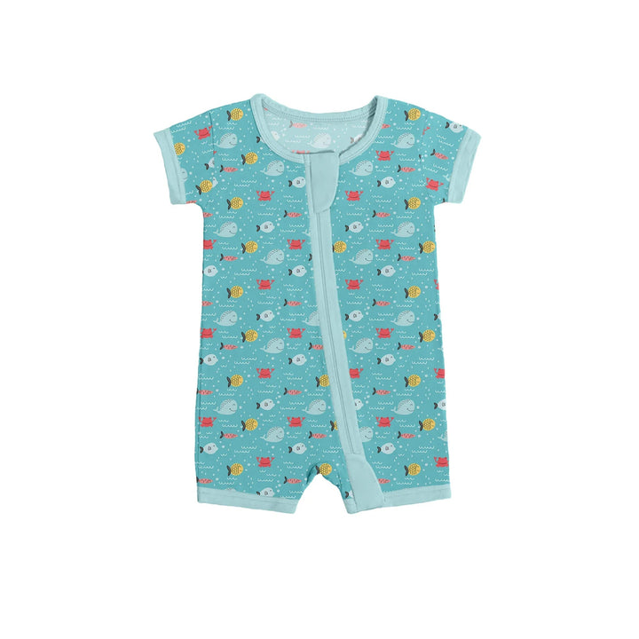 Fishes and Crabs Shorty Zippered Romper - Zumbamboo