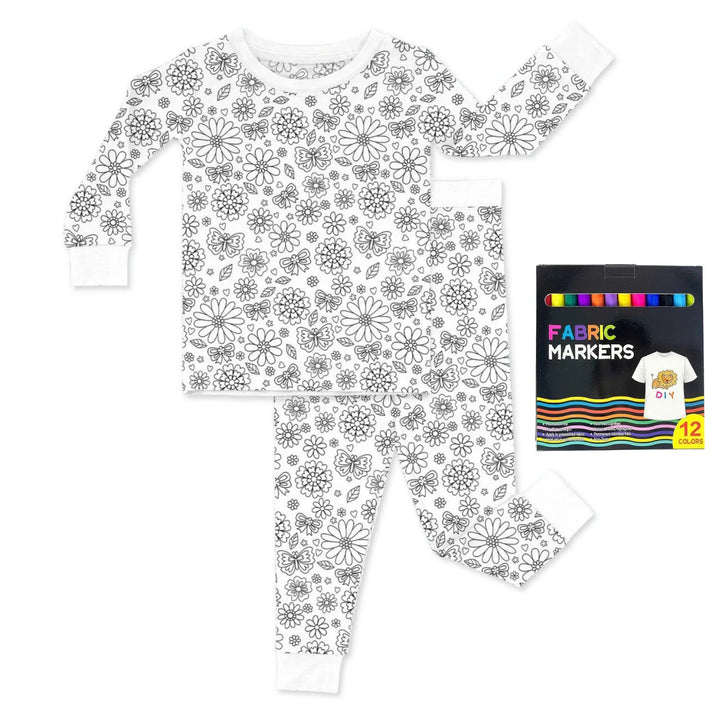 Floral Flutter Colorable Two Piece Pajama Set , Floral Flutter Colorable Two Piece Pajama Set - 3T