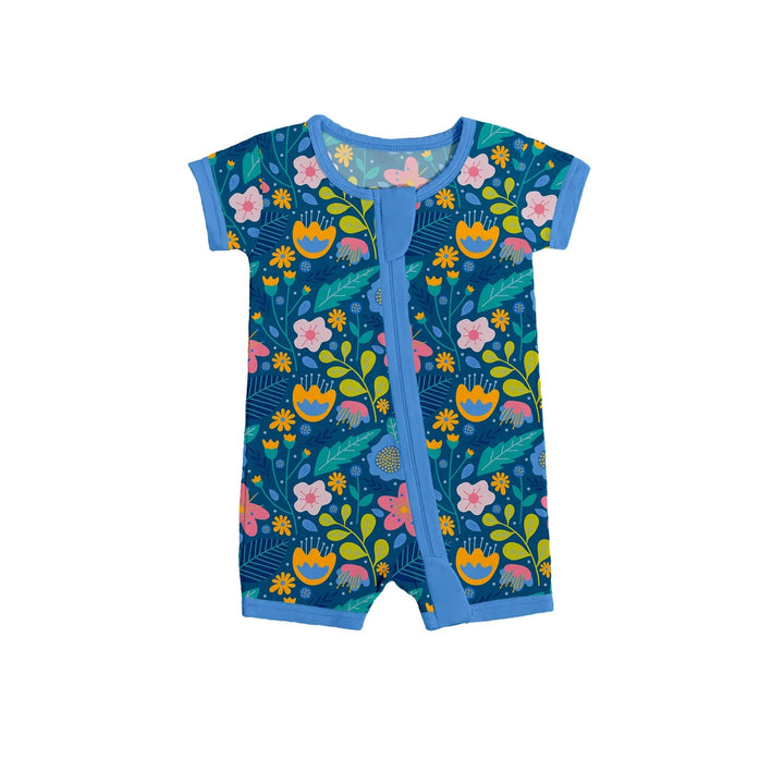 Folk Floral Shorty Zippered Romper - Zumbamboo
