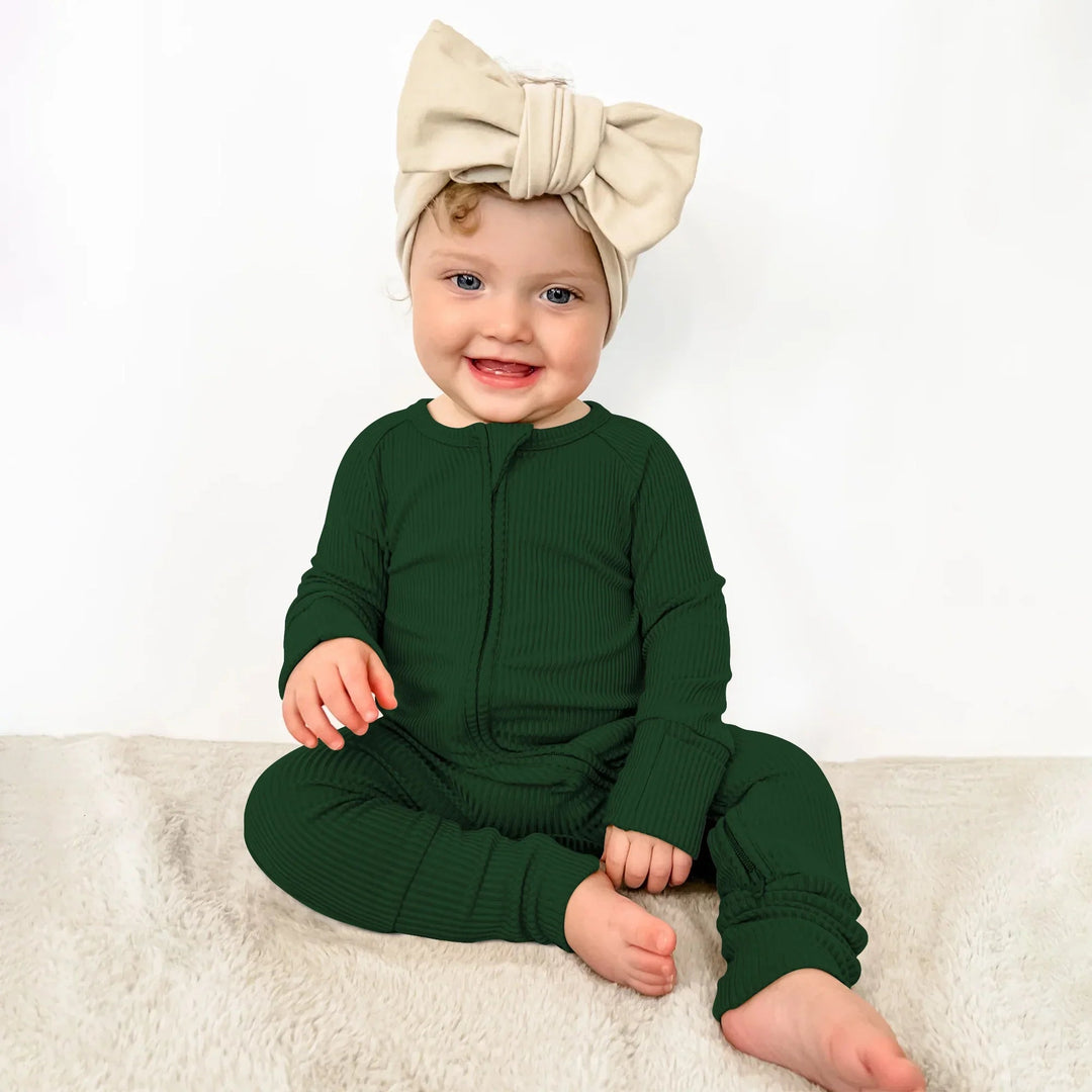 Forest Green Ribbed Convertible Zippy , Forest Green Ribbed Convertible Zippy - 0-3M