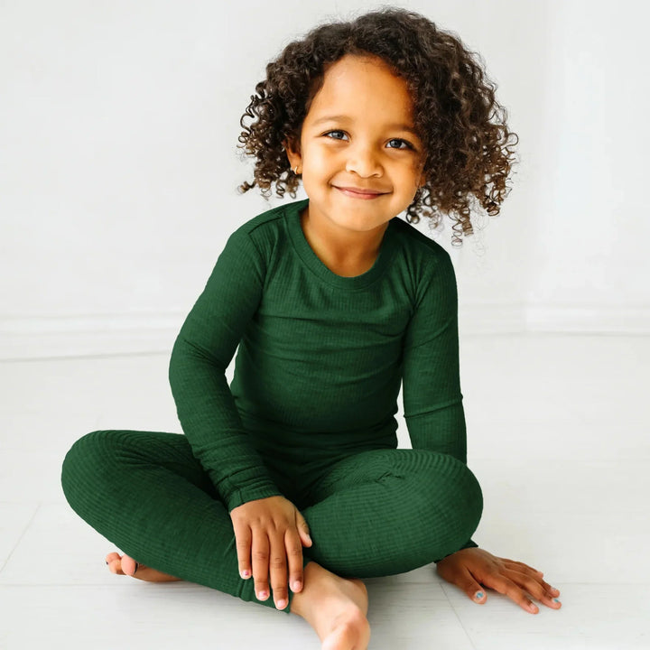 Forest Green Ribbed Two Piece Long Sleeve Pajama Set , Forest Green Ribbed Two Piece Long Sleeve Pajama Set - 12-18M