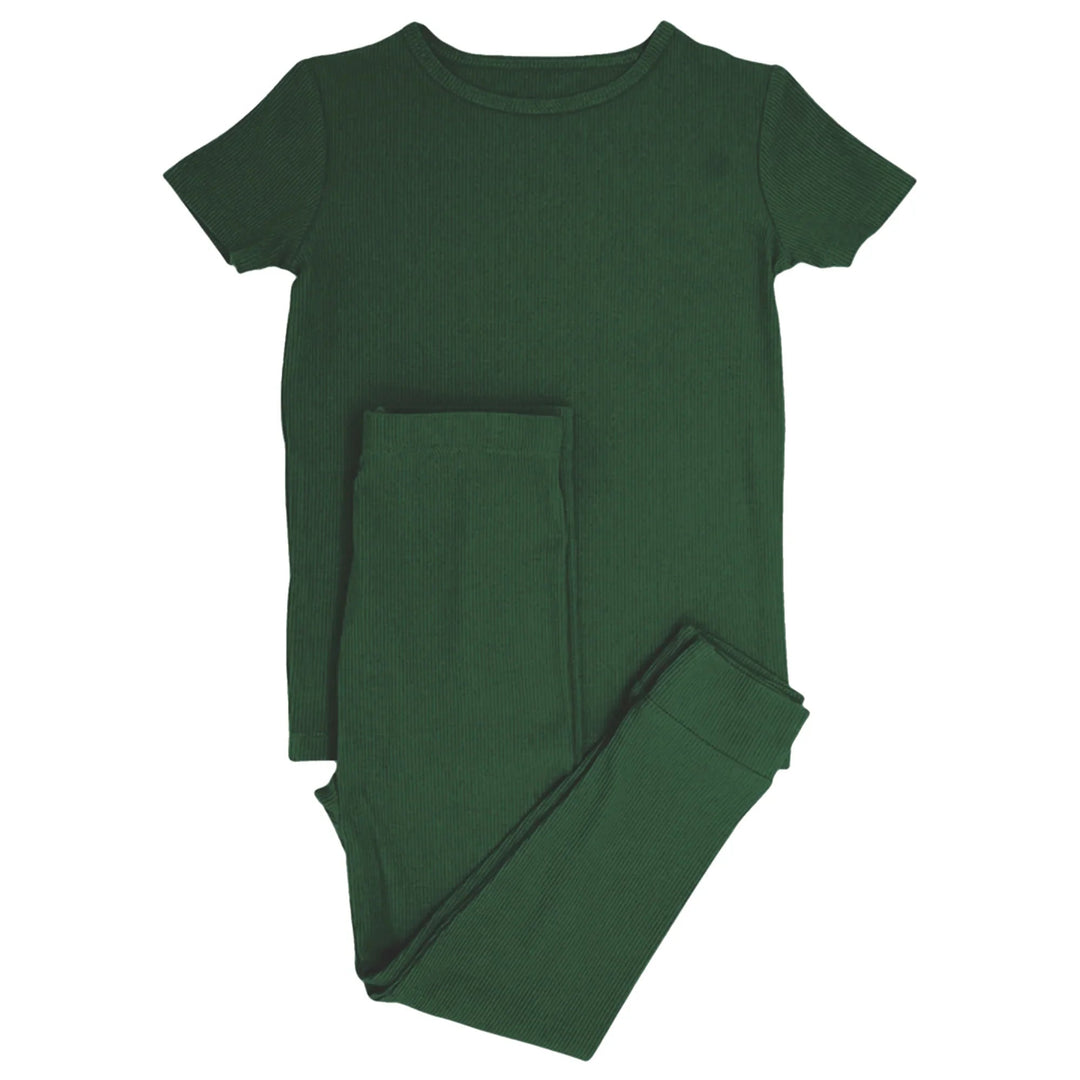 Forest Green Ribbed Two Piece Short Sleeve Pajama Set - Zumbamboo