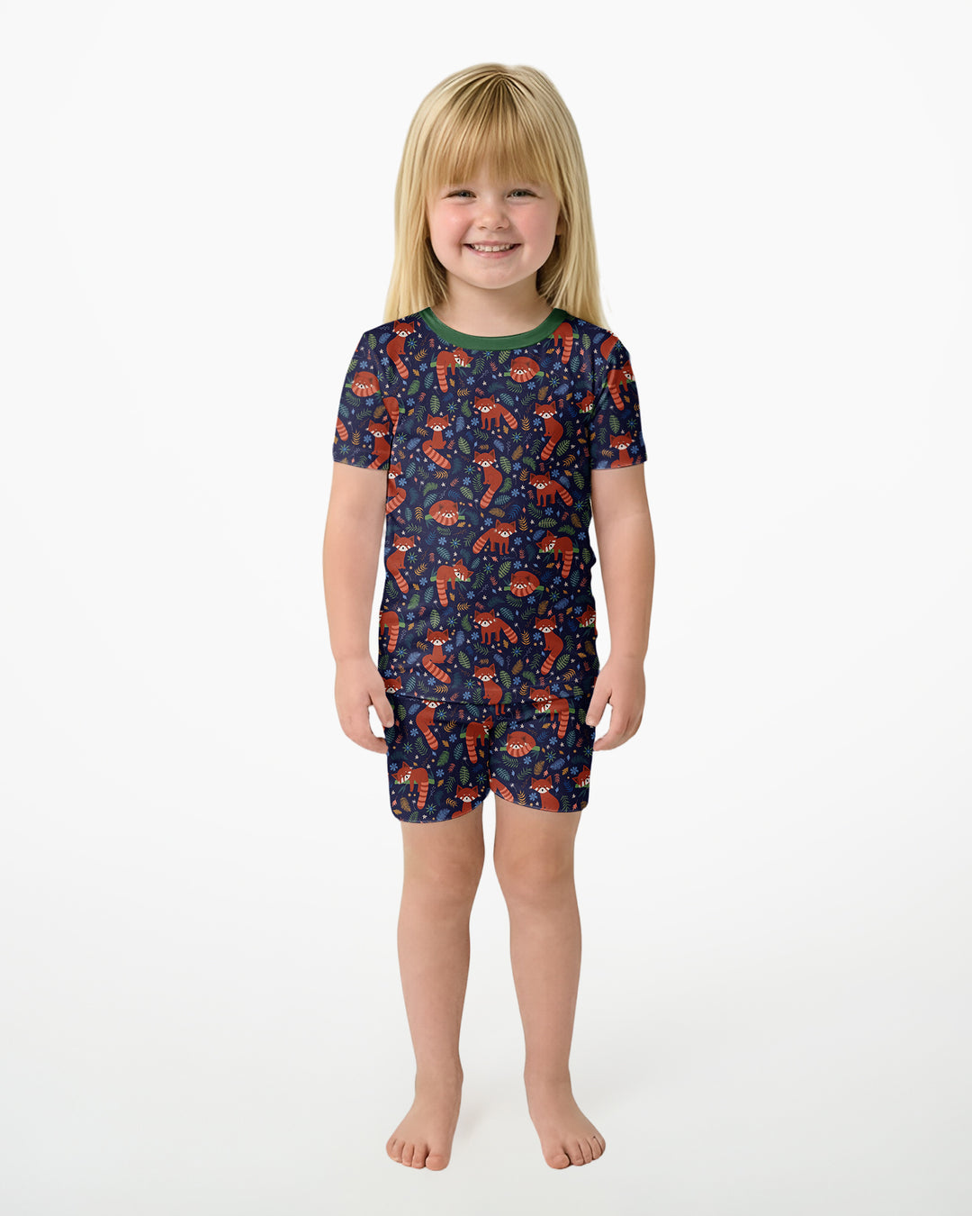 Tossed Red Panda Bamboo Two Piece Short Sleeve Shorts Pajama Set