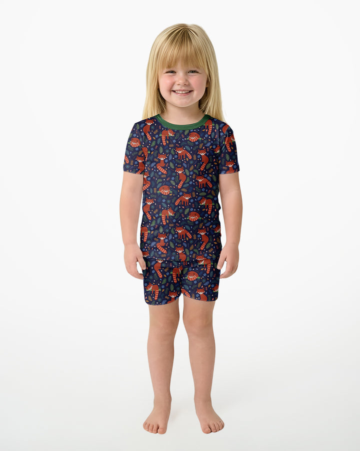 Tossed Red Panda Bamboo Two Piece Short Sleeve Shorts Pajama Set