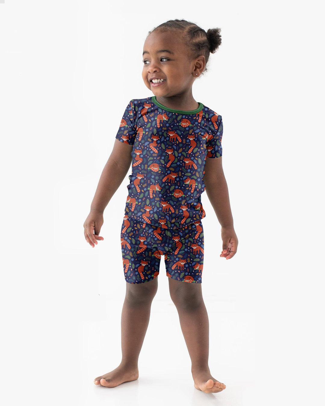 Tossed Red Panda Bamboo Two Piece Short Sleeve Shorts Pajama Set