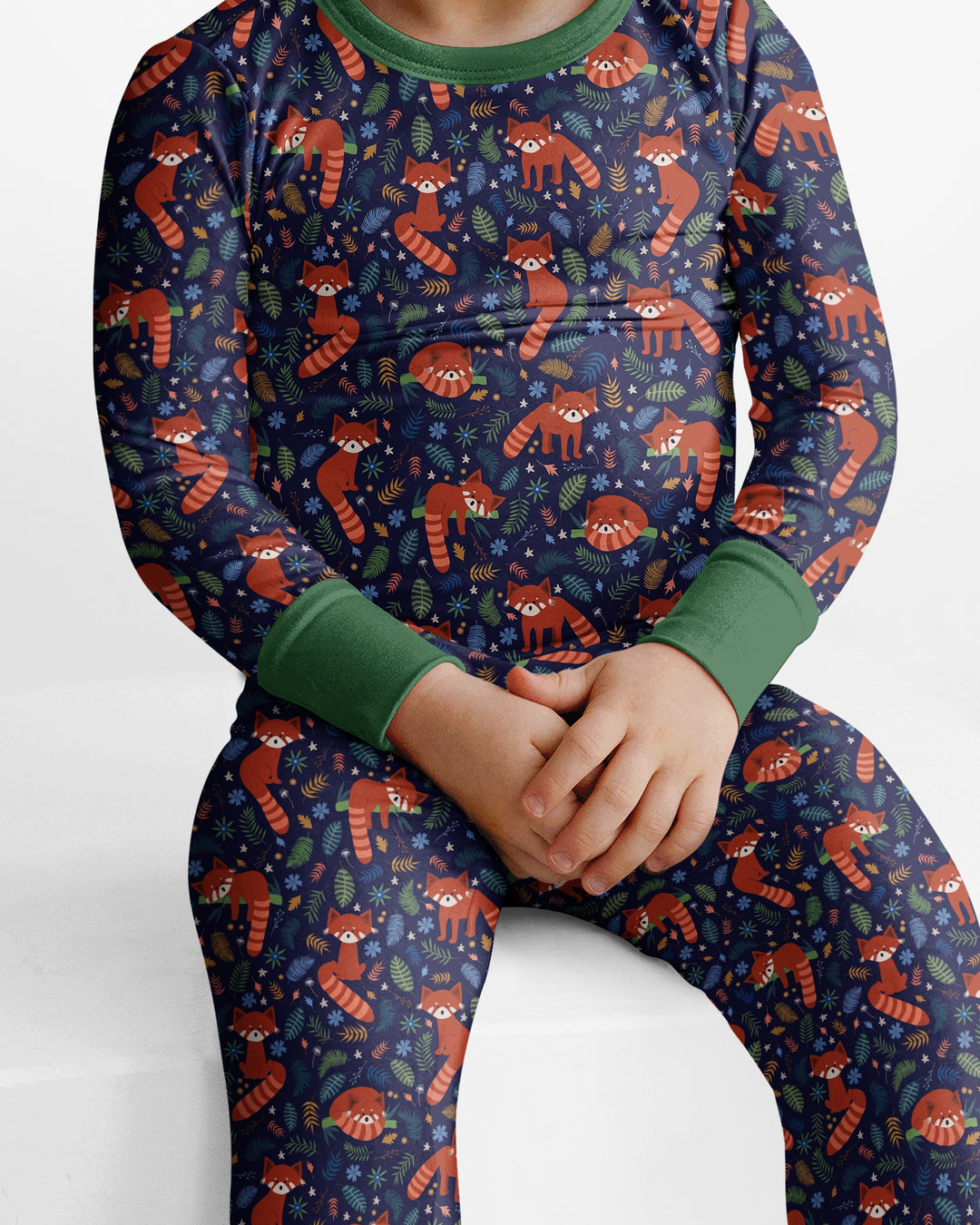 Tossed Red Panda Bamboo Two Piece Long Sleeve Pajama Set