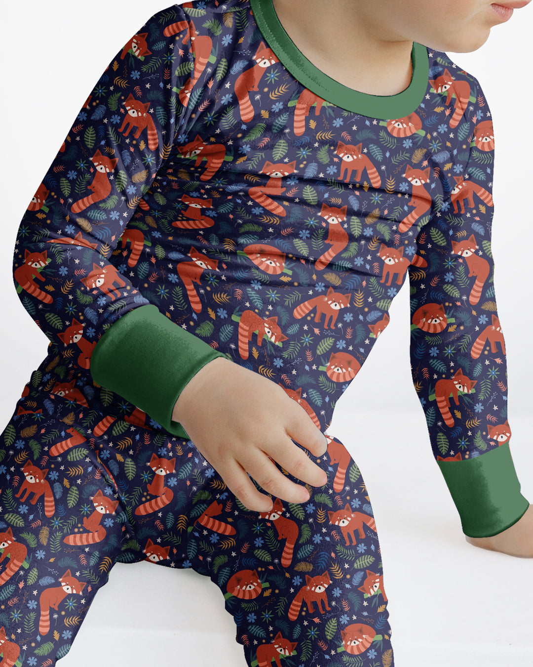 Tossed Red Panda Bamboo Two Piece Long Sleeve Pajama Set