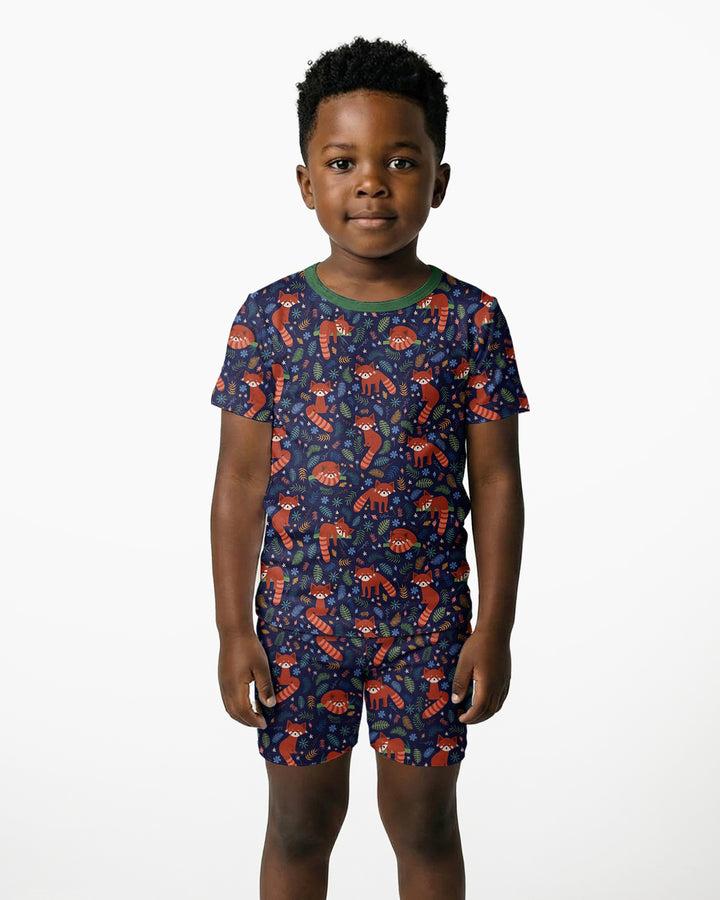 Tossed Red Panda Bamboo Two Piece Short Sleeve Shorts Pajama Set