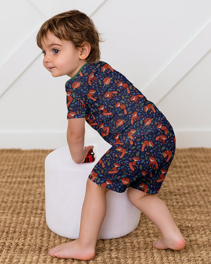 Tossed Red Panda Bamboo Two Piece Short Sleeve Shorts Pajama Set