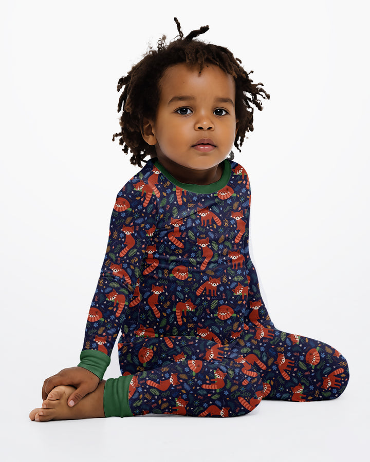 Tossed Red Panda Bamboo Two Piece Long Sleeve Pajama Set