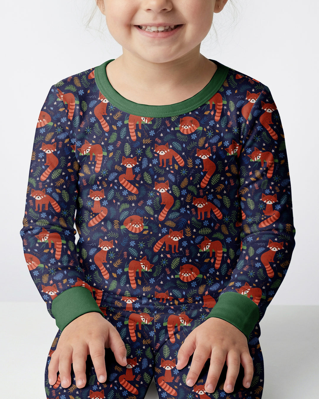 Tossed Red Panda Bamboo Two Piece Long Sleeve Pajama Set