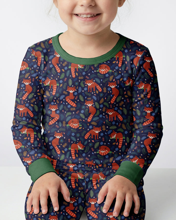 Tossed Red Panda Bamboo Two Piece Long Sleeve Pajama Set