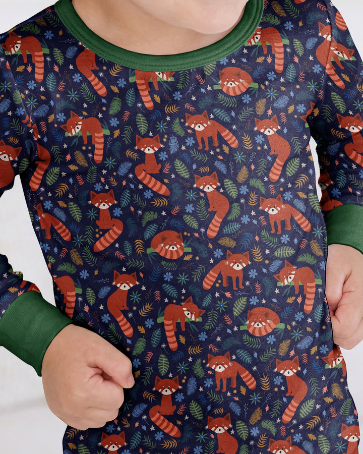 Tossed Red Panda Bamboo Two Piece Long Sleeve Pajama Set