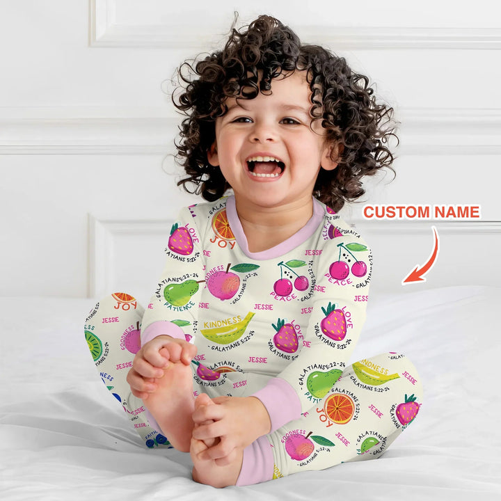 Fruit Of The Spirit Custom Name Two Piece Long Sleeve Pajama Set - Zumbamboo