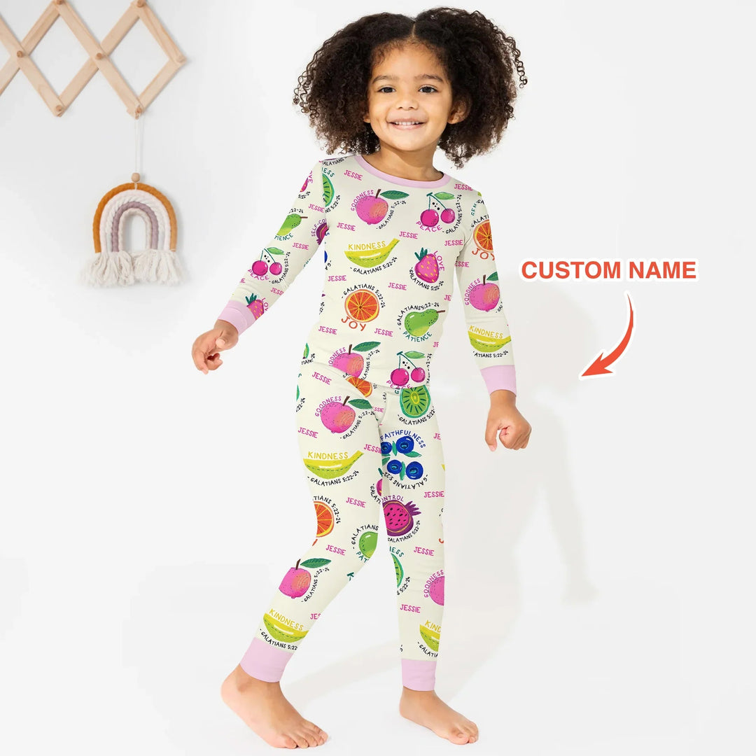 Fruit Of The Spirit Custom Name Two Piece Long Sleeve Pajama Set - Zumbamboo
