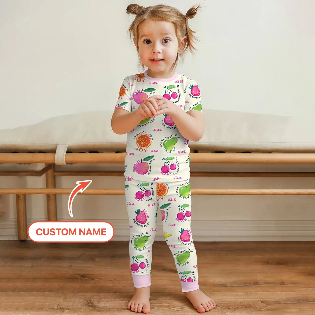 Fruit Of The Spirit custom name Two Piece Short Sleeve Pajama Set - Zumbamboo