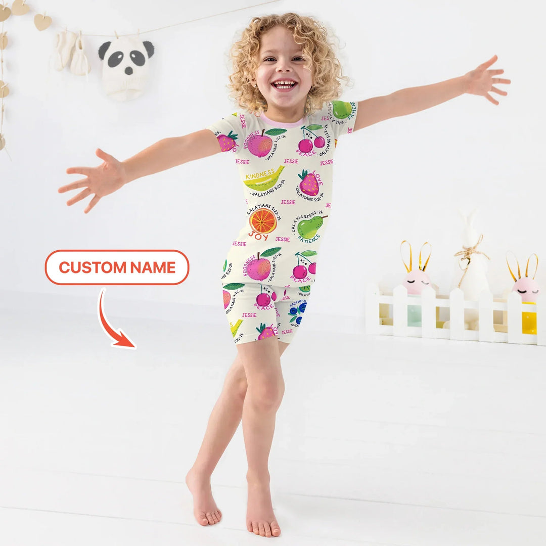 Fruit Of The Spirit custom name Two Piece Short Sleeve Shorts Pajama Set - Zumbamboo