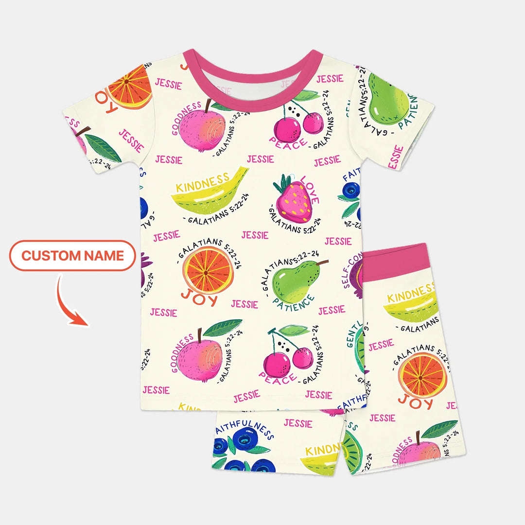 Fruit Of The Spirit custom name Two Piece Short Sleeve Shorts Pajama Set - Zumbamboo