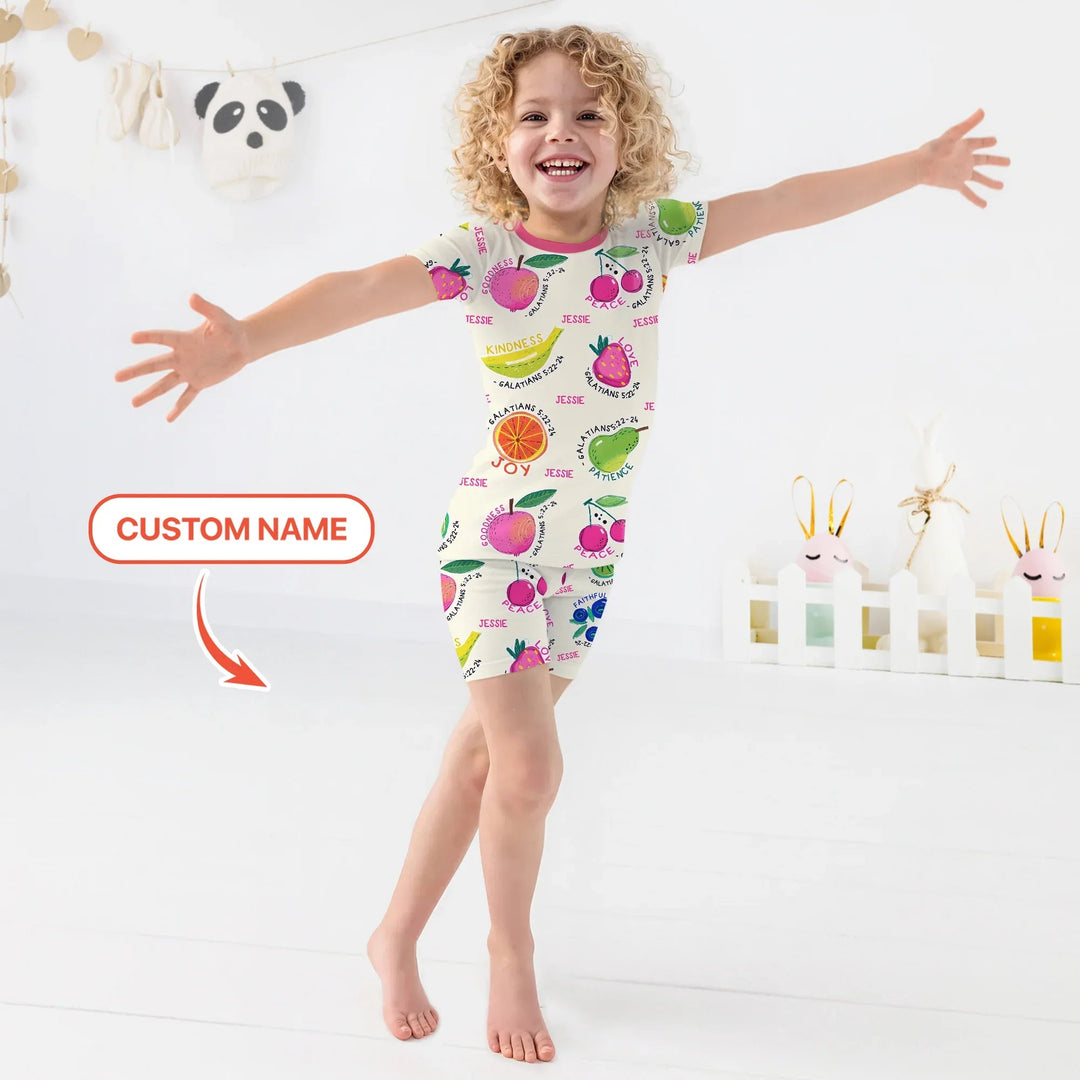 Fruit Of The Spirit custom name Two Piece Short Sleeve Shorts Pajama Set - Zumbamboo
