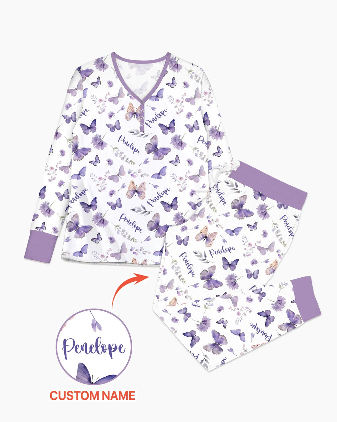 Custom Name Lilac Bloom Bamboo Women Pajama Set