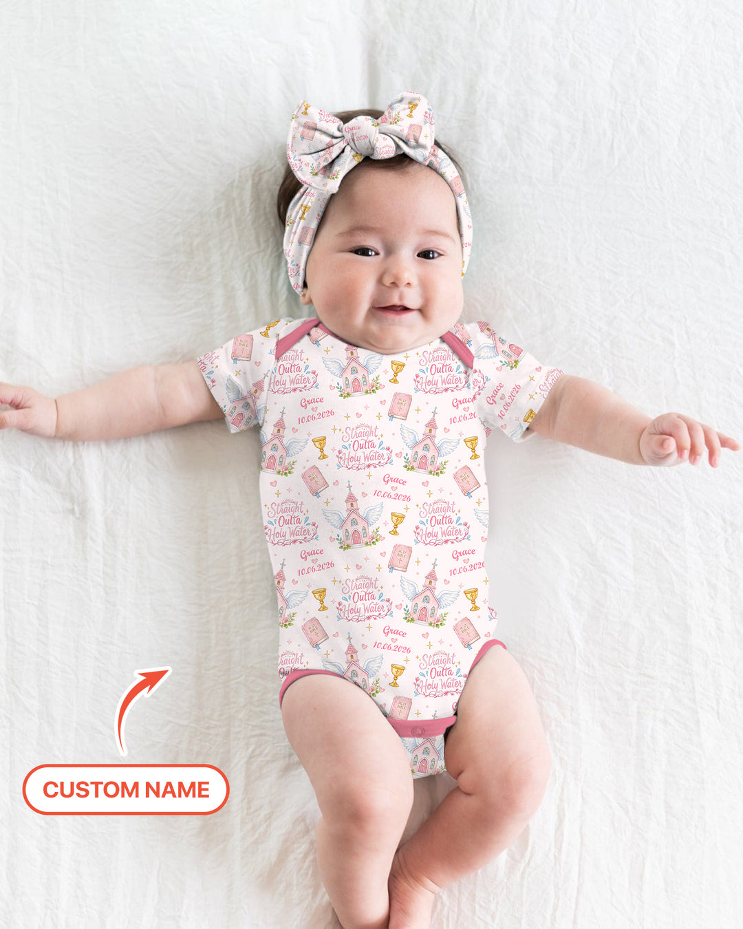 Custom Name Baptism Christening Straight Outta Holy Water Bamboo Bodysuit
