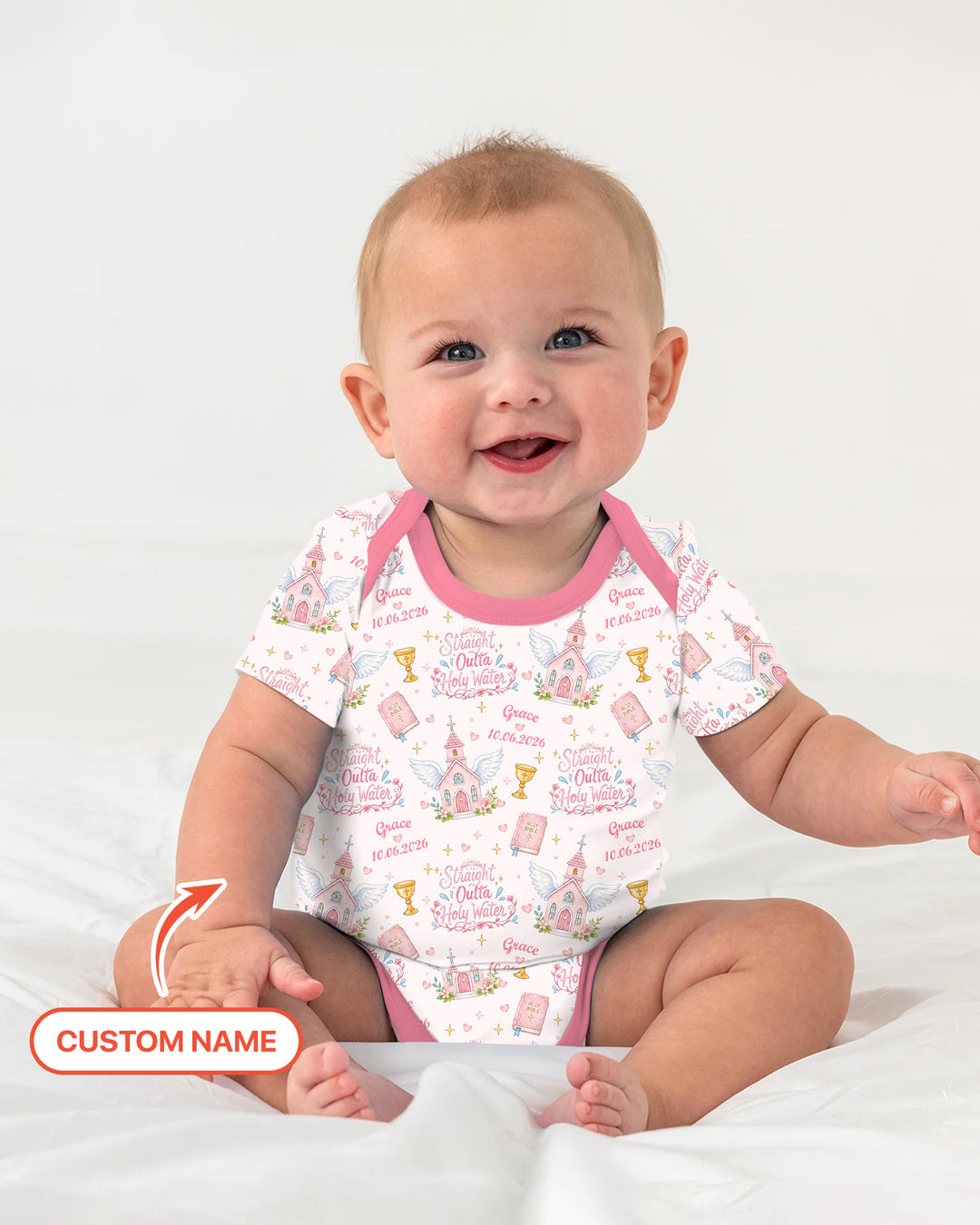 Custom Name Baptism Christening Straight Outta Holy Water Bamboo Bodysuit