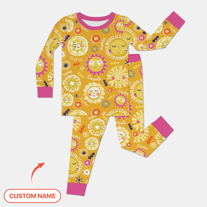 Custom Name Solar Dream Two Piece Long Sleeve Pajama Set