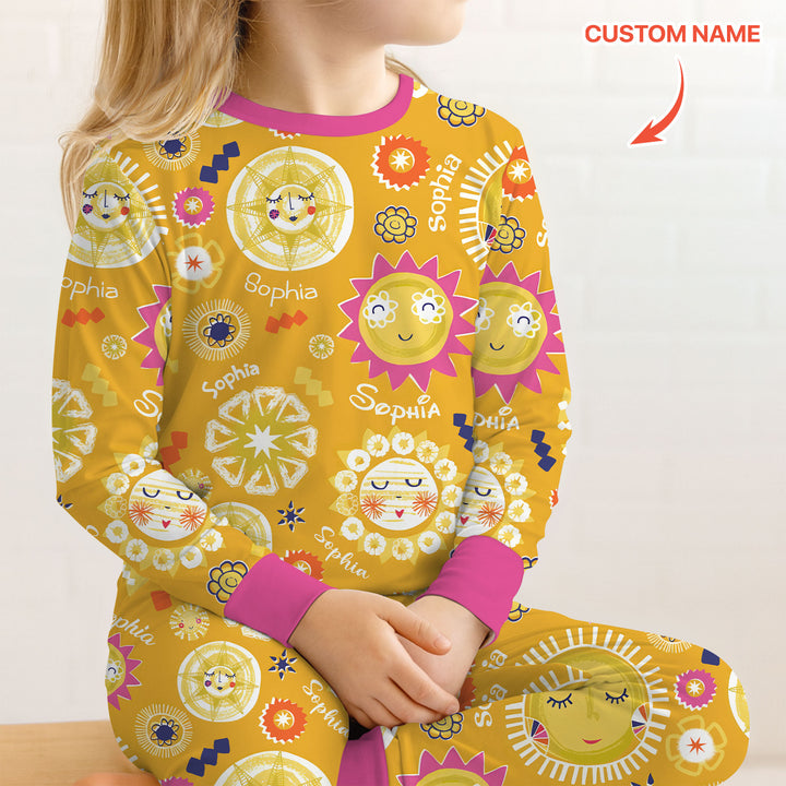 Custom Name Solar Dream Two Piece Long Sleeve Pajama Set