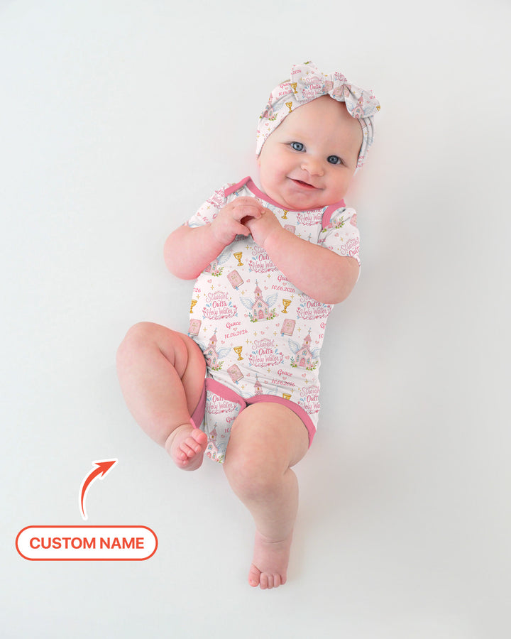 Custom Name Baptism Christening Straight Outta Holy Water Bamboo Bodysuit