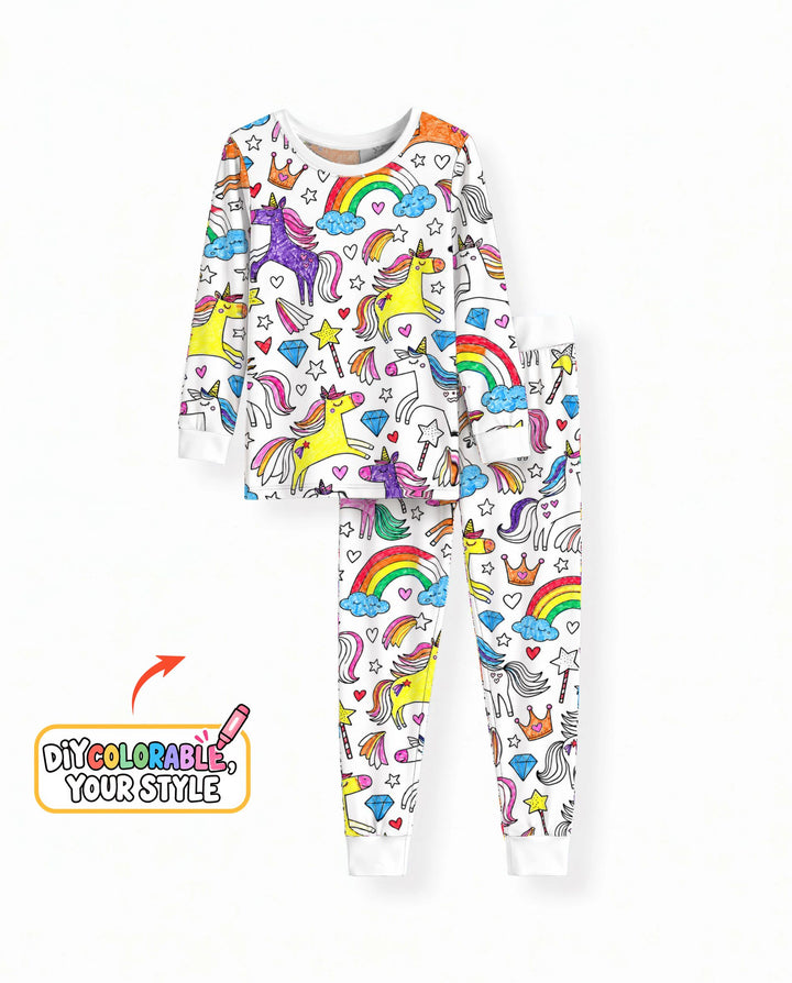 Rainbow Unicorn Magic Doodles Colorable Bamboo Two Piece Long Sleeve Pajama Set