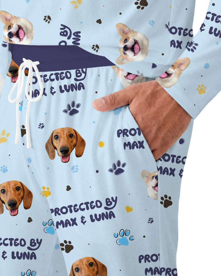 Custom Dog Photos "Protected By" Pawfect Blue Bamboo Men's Pajama Set