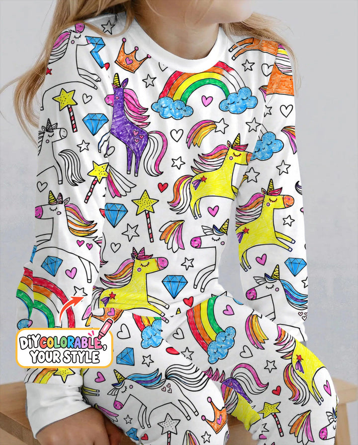 Rainbow Unicorn Magic Doodles Colorable Bamboo Two Piece Long Sleeve Pajama Set