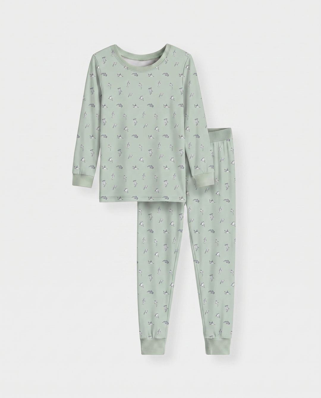 Seafoam Dolphin Dance Bamboo Two Piece Long Sleeve Pajama Set