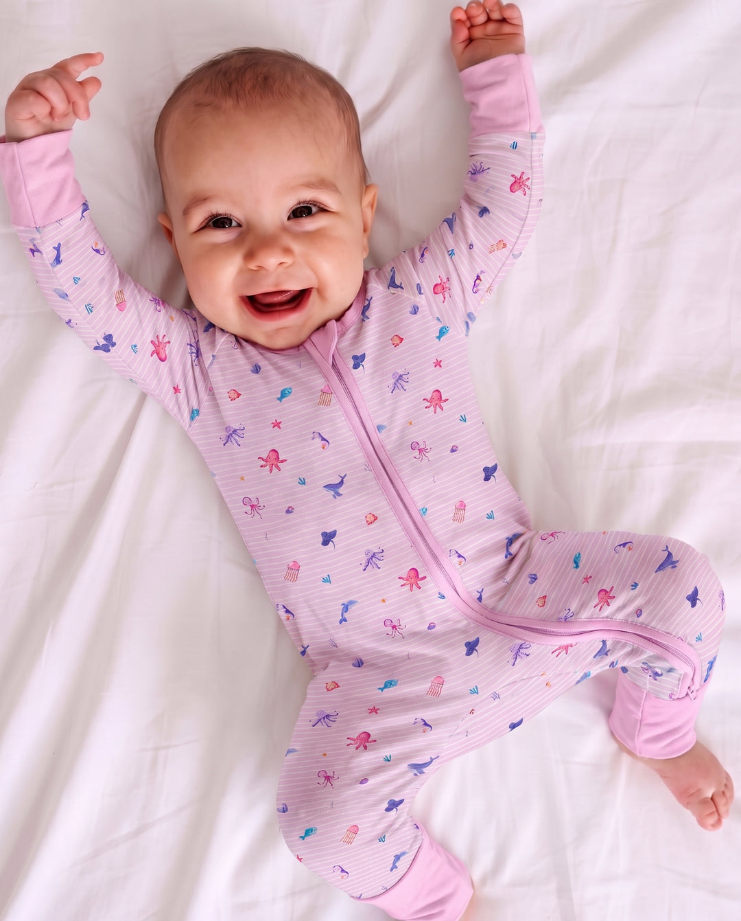 Pink Ocean Parade Bamboo Convertible Zipper Romper