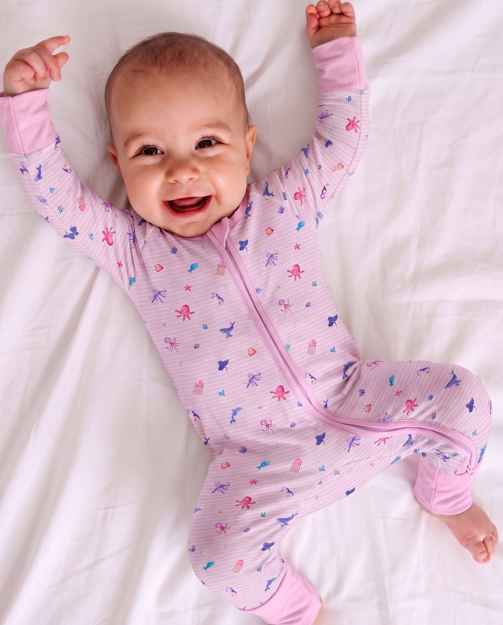 Pink Ocean Parade Bamboo Convertible Zipper Romper