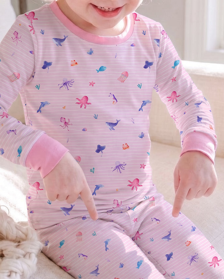 Pink Ocean Parade Bamboo Two Piece Long Sleeve Pajama Set