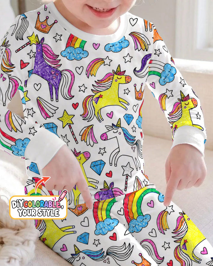 Rainbow Unicorn Magic Doodles Colorable Bamboo Two Piece Long Sleeve Pajama Set