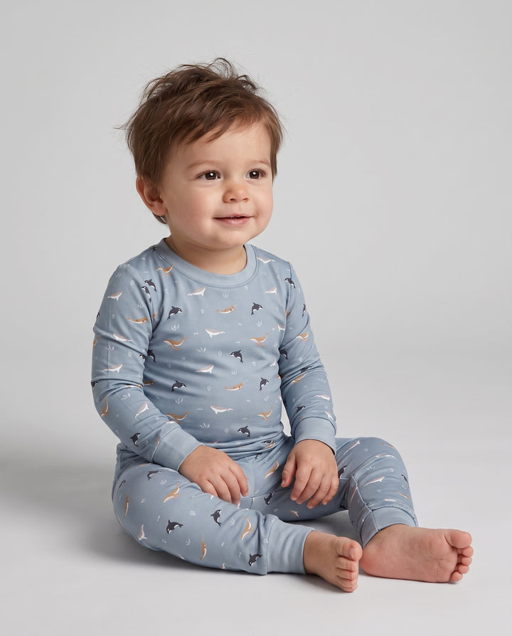 Narwhal Drift Bamboo Two Piece Long Sleeve Pajama Set