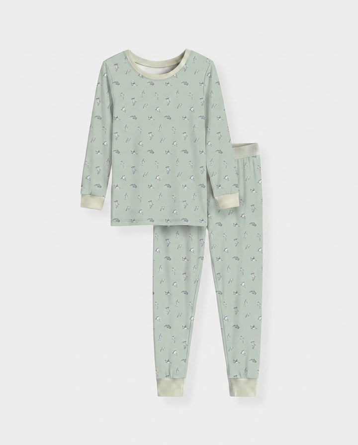 Seafoam Dolphin Dance Bamboo Two Piece Long Sleeve Pajama Set